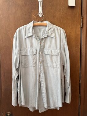 Barry Bricken Light Blue Linen Long-Sleeve Men's Dress Shirt Size Large